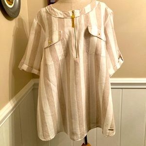 Ellen Tracy Half Zip Linen 2X Blouse